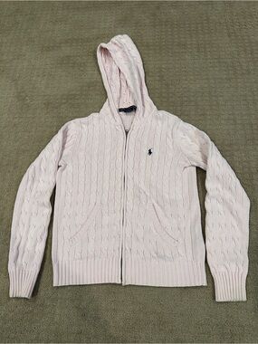 Ralph Lauren Light Pink Cable Knit Zip Hoodie